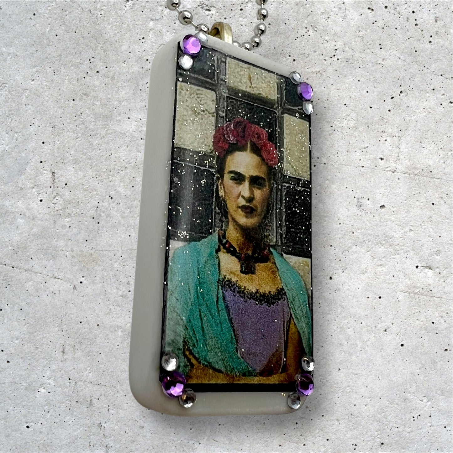 Frida Kahlo Upcycled Domino Pendant Necklace