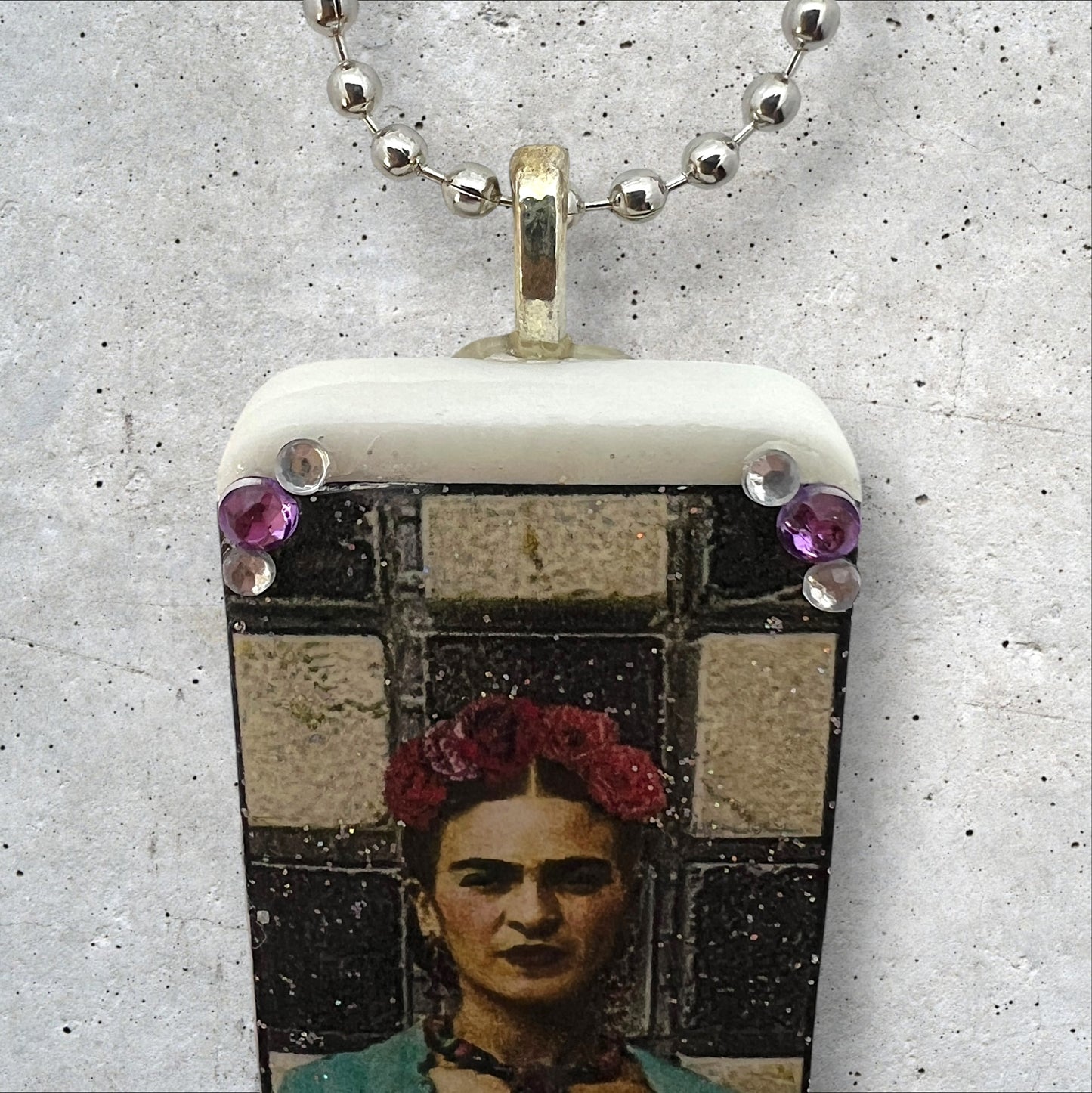 Frida Kahlo Upcycled Domino Pendant Necklace