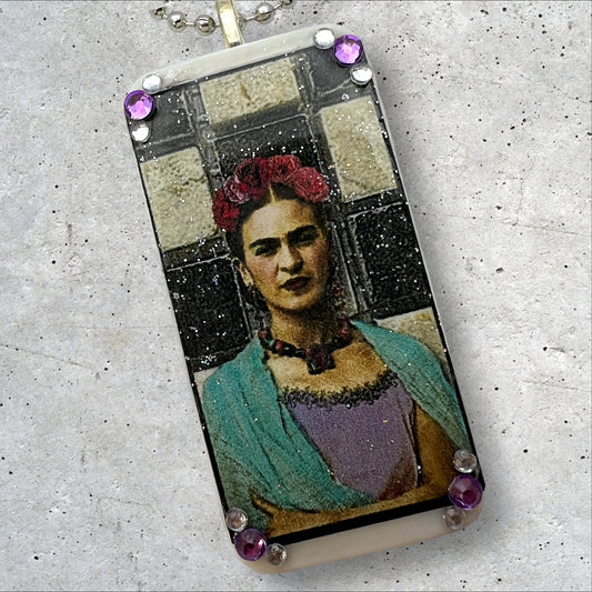 Frida Kahlo Upcycled Domino Pendant Necklace