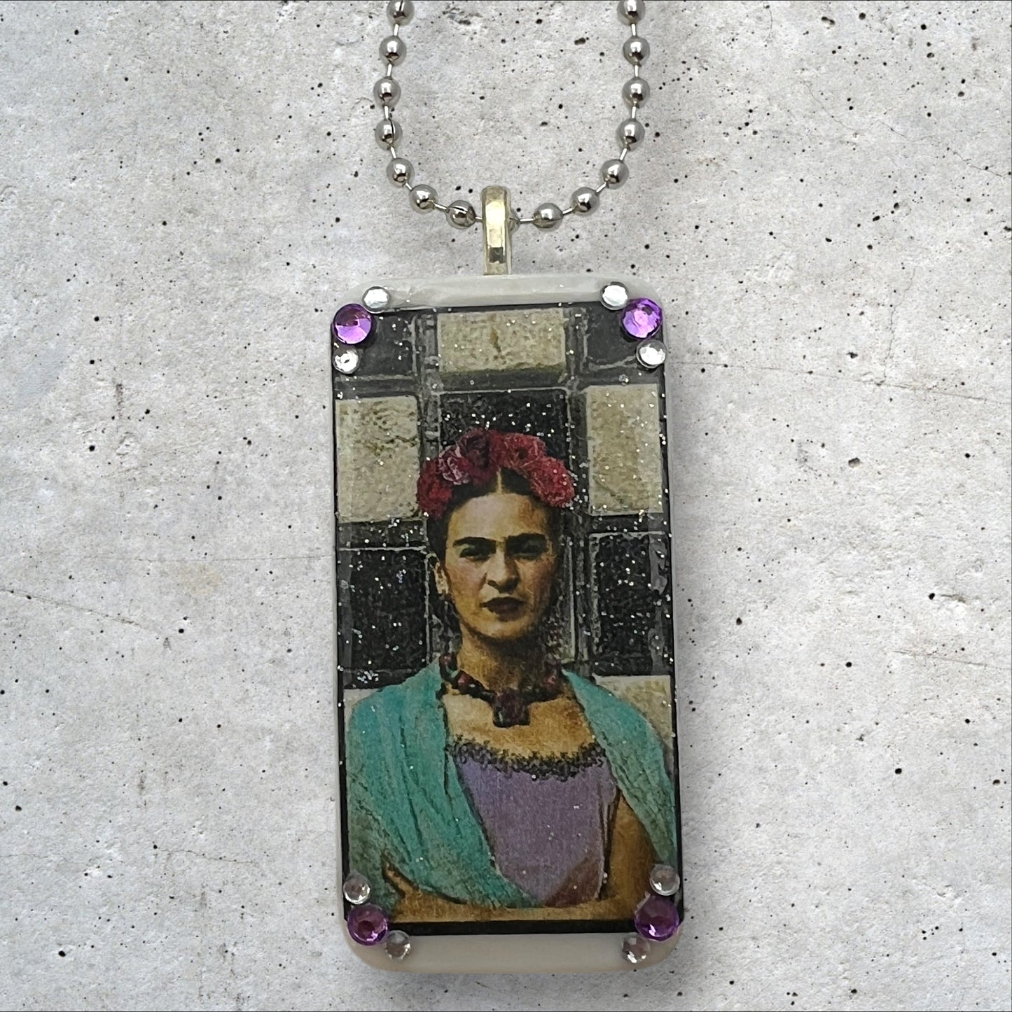 Frida Kahlo Upcycled Domino Pendant Necklace