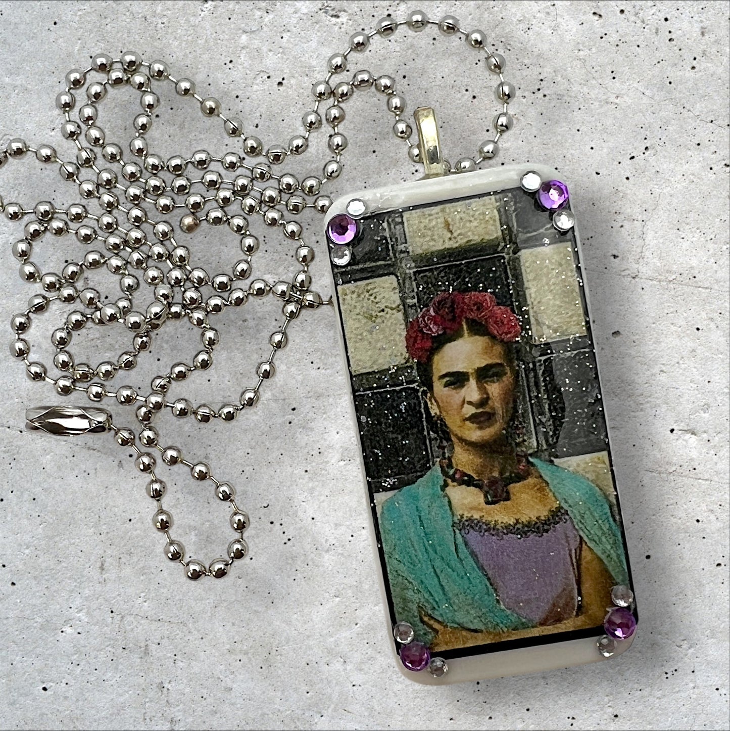 Frida Kahlo Upcycled Domino Pendant Necklace