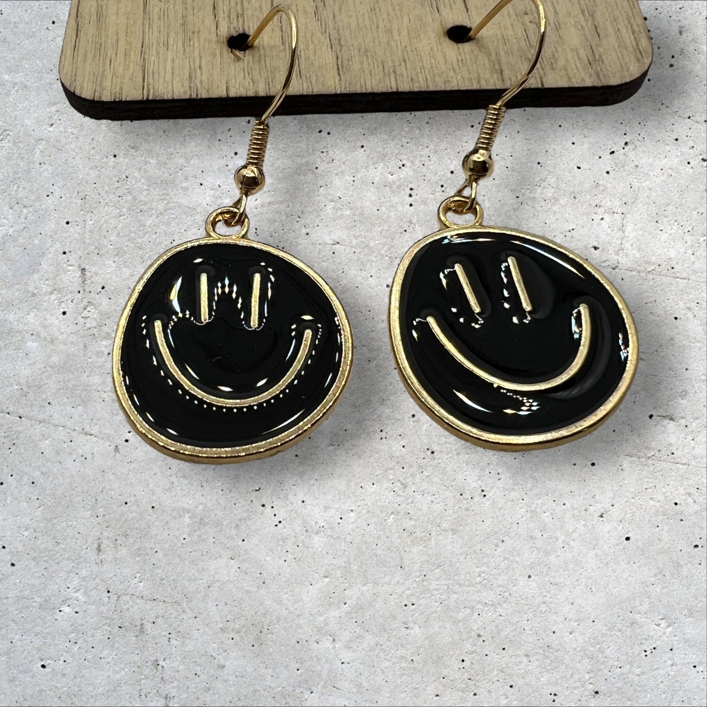 Black & Gold Metal Smiley Face Earrings