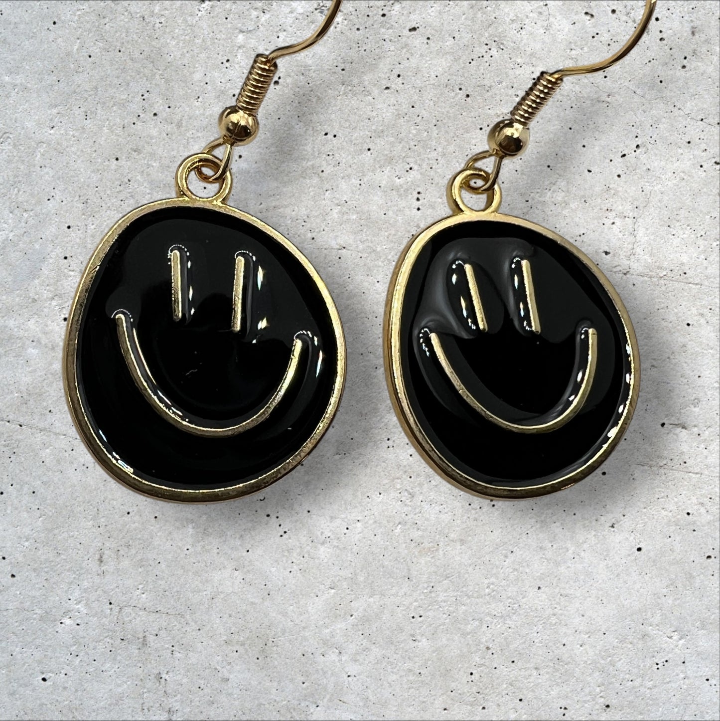 Black & Gold Metal Smiley Face Earrings