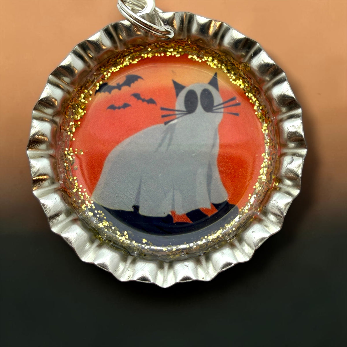 Ghost Cat Halloween Bottle Cap Earrings