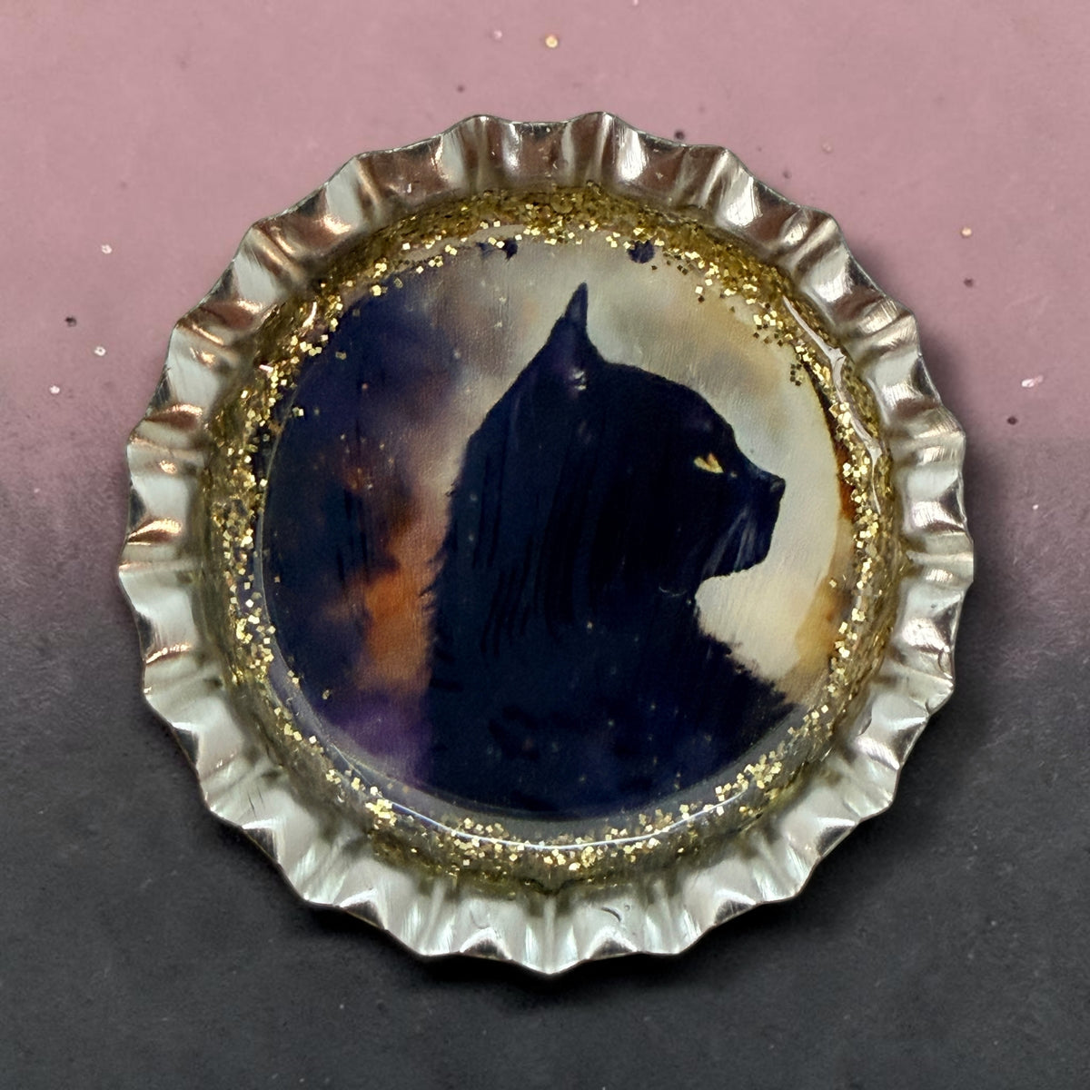 Gothic Black Cat Bottle Cap Magnets