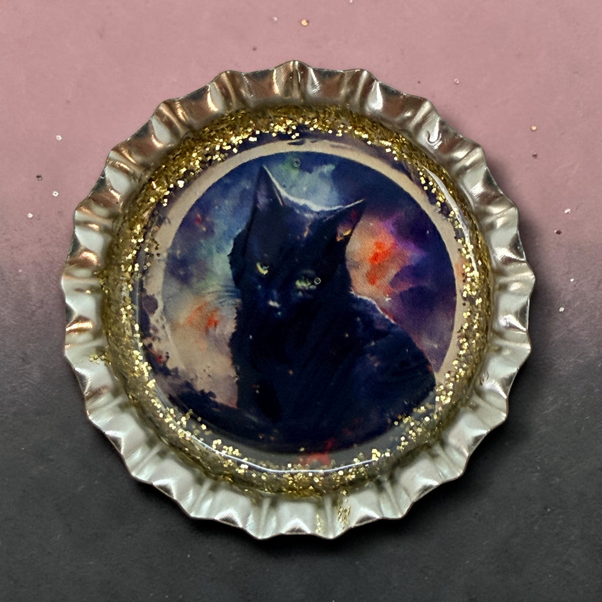 Gothic Black Cat Bottle Cap Magnets
