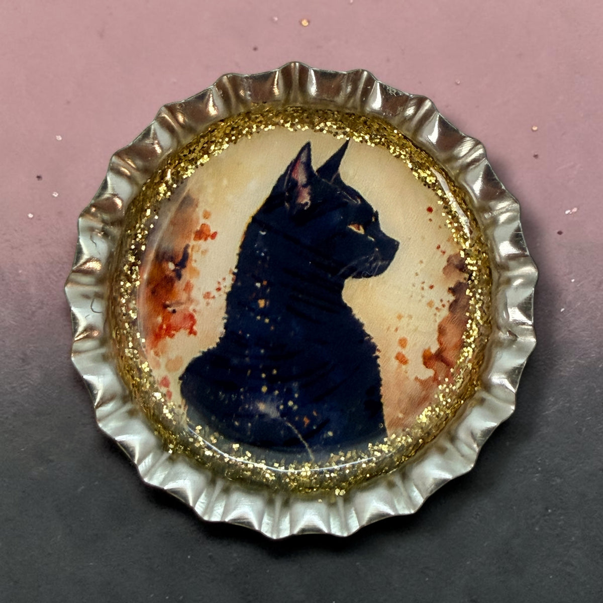 Gothic Black Cat Bottle Cap Magnets