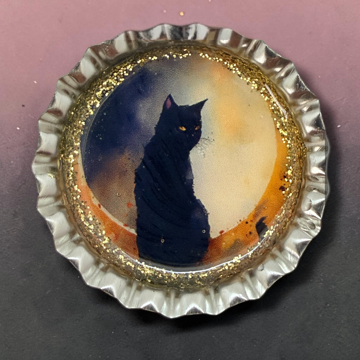 Gothic Black Cat Bottle Cap Magnets