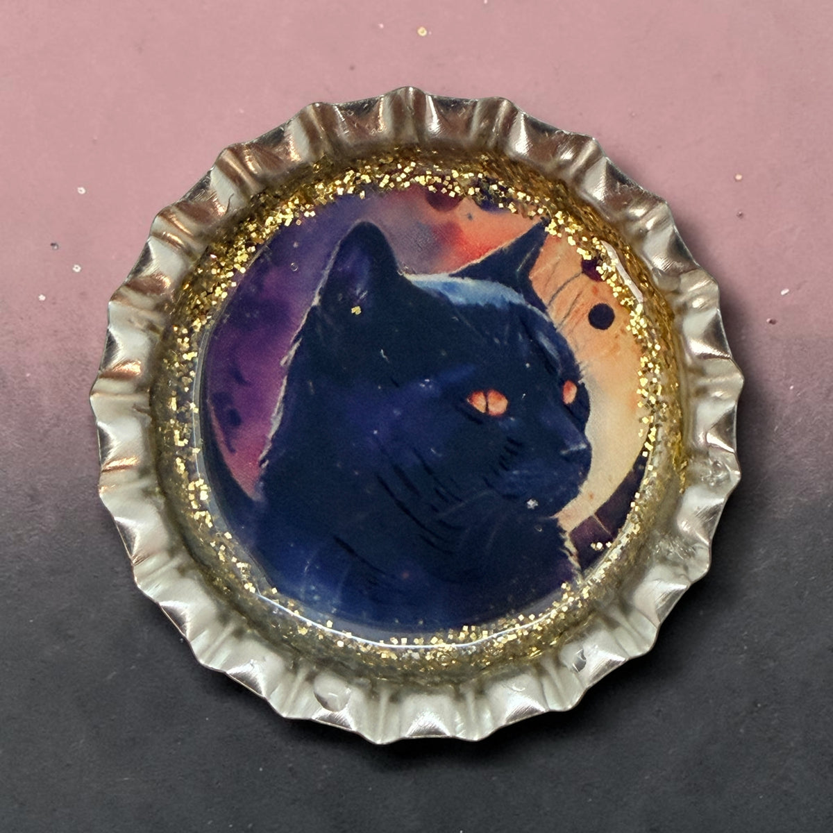 Gothic Black Cat Bottle Cap Magnets