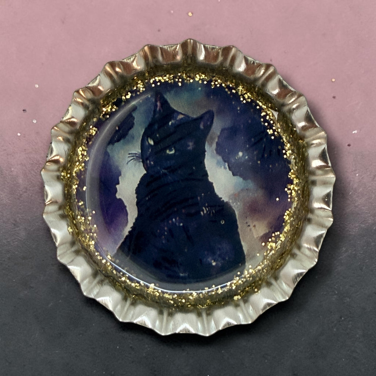 Gothic Black Cat Bottle Cap Magnets