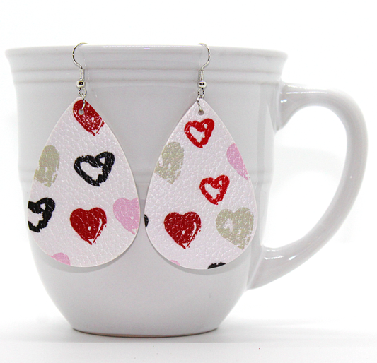 Heart Doodle Faux Leather Earrings