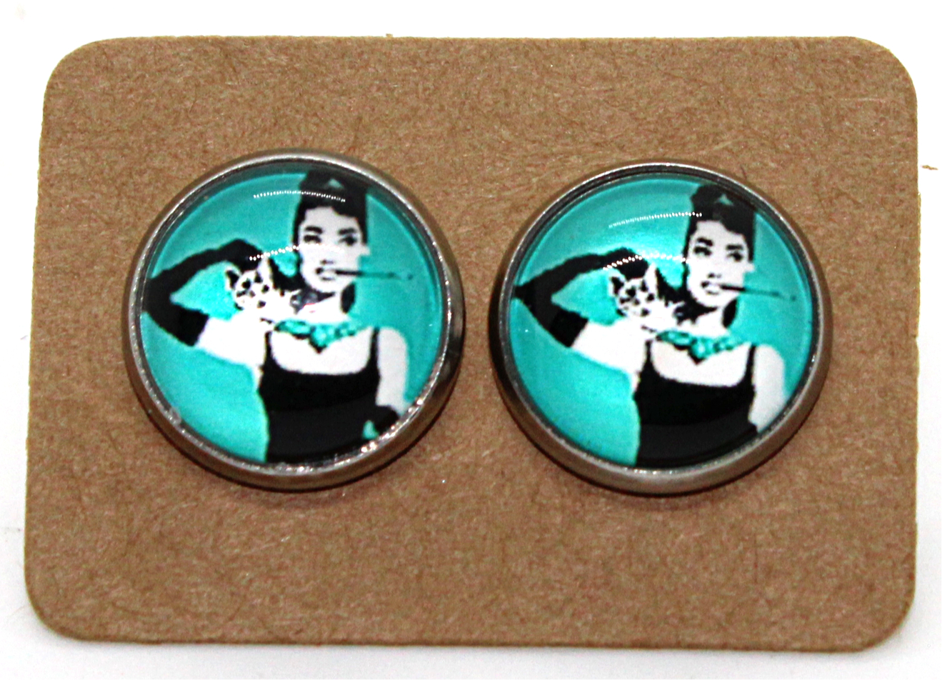 Black & Teal “Audrey” 12mm Earrings