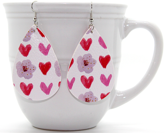 Heart & Flower Faux Leather Earrings