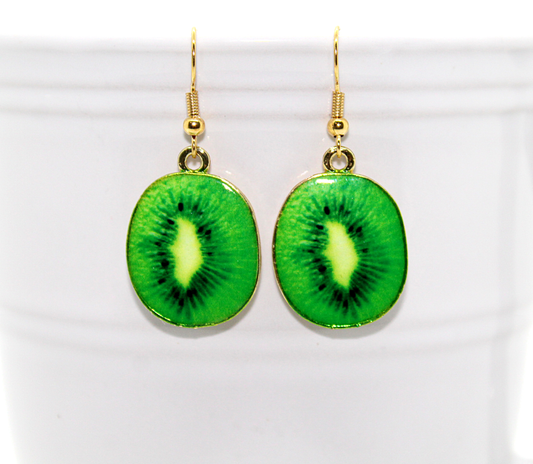 Kiwi Enamel Charm Earrings