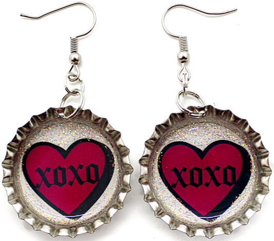 XOXO Heart Bottle Cap Earrings