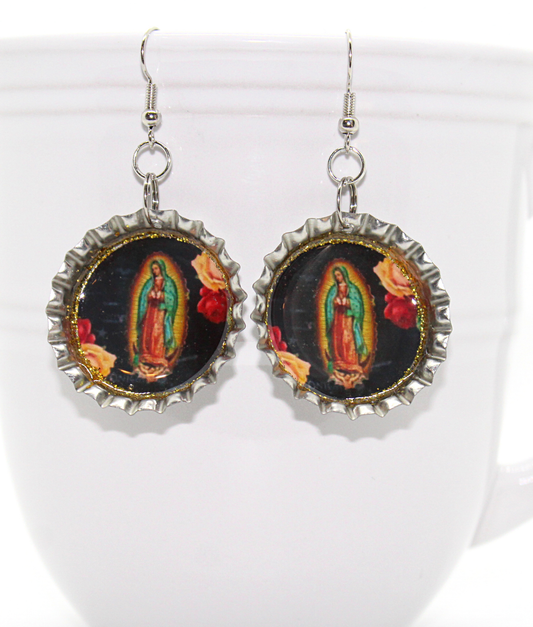 Virgen de Guadalupe Bottle Cap Earrings