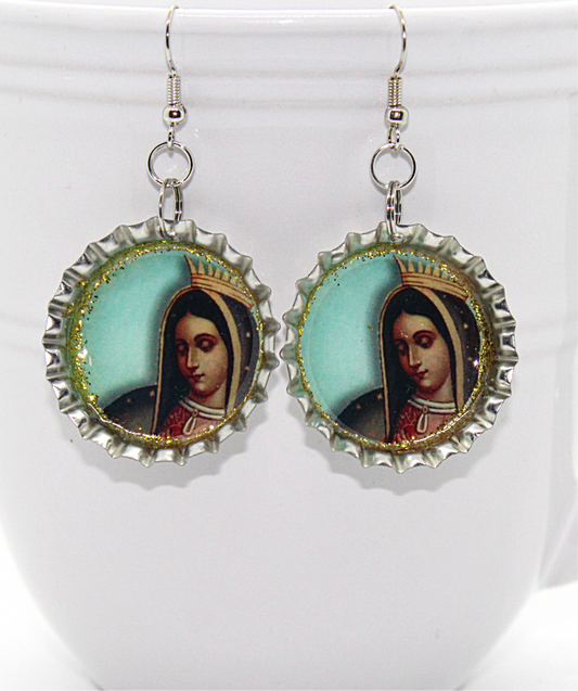 Virgen de Guadalupe Bottle Cap Earrings