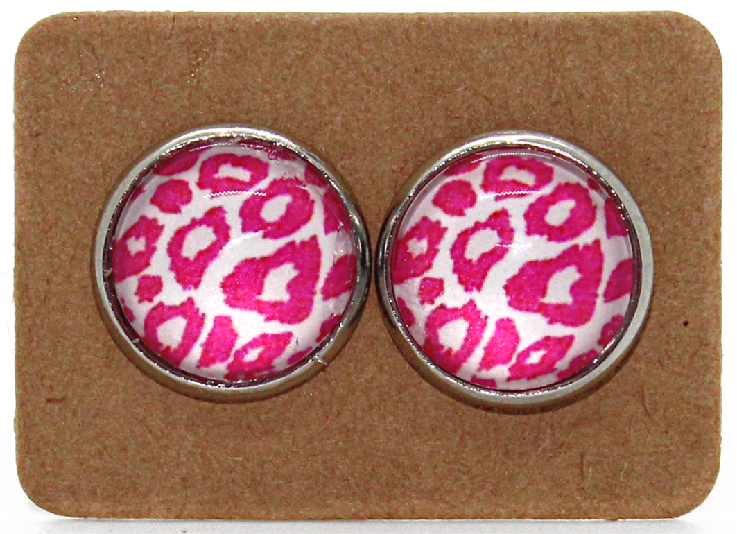 Pink Leopard 12mm Earrings