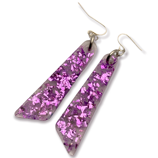 Medium Amethyst Foil Resin Dangle Earrings