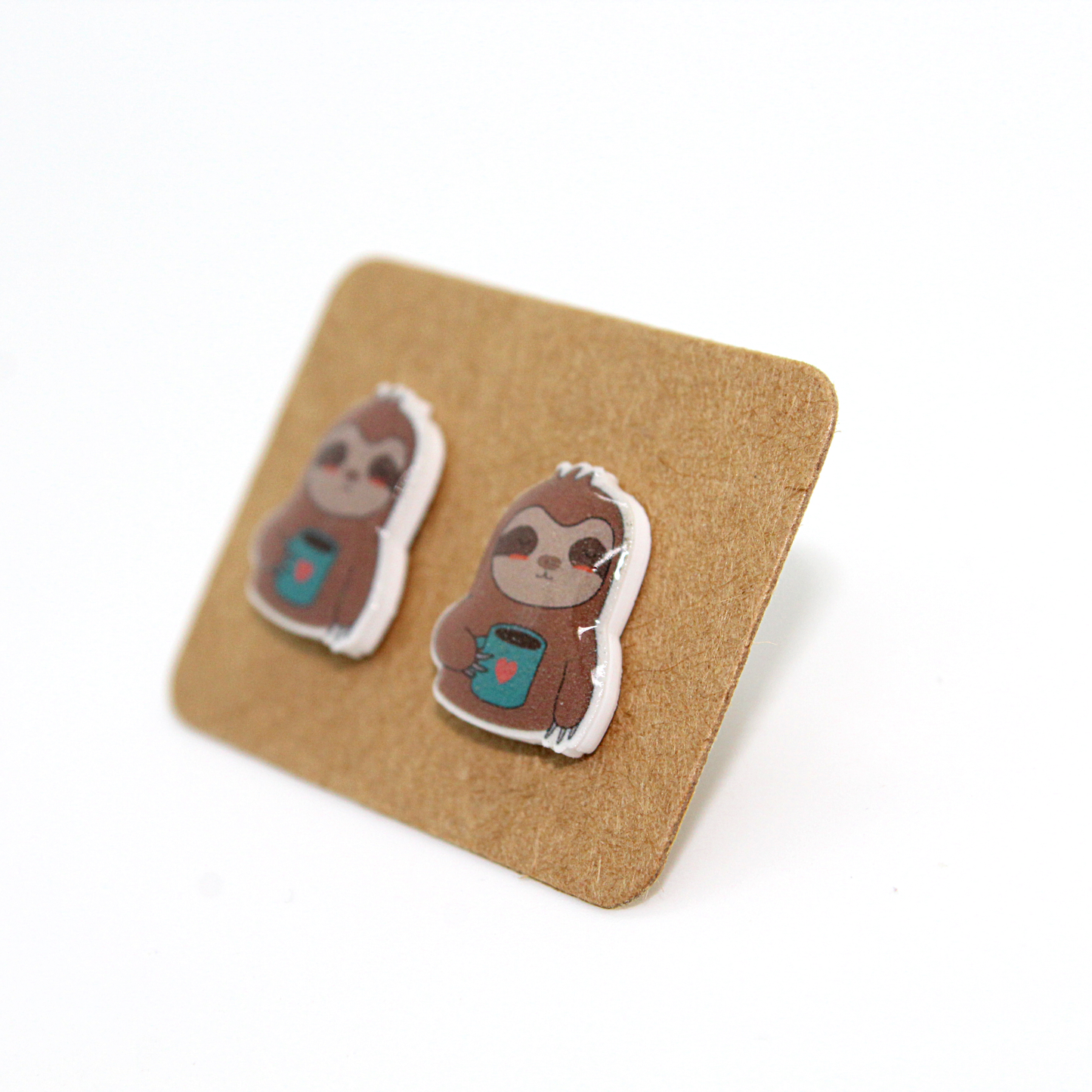 Mini “Sloth & Coffee” Acrylic Earrings