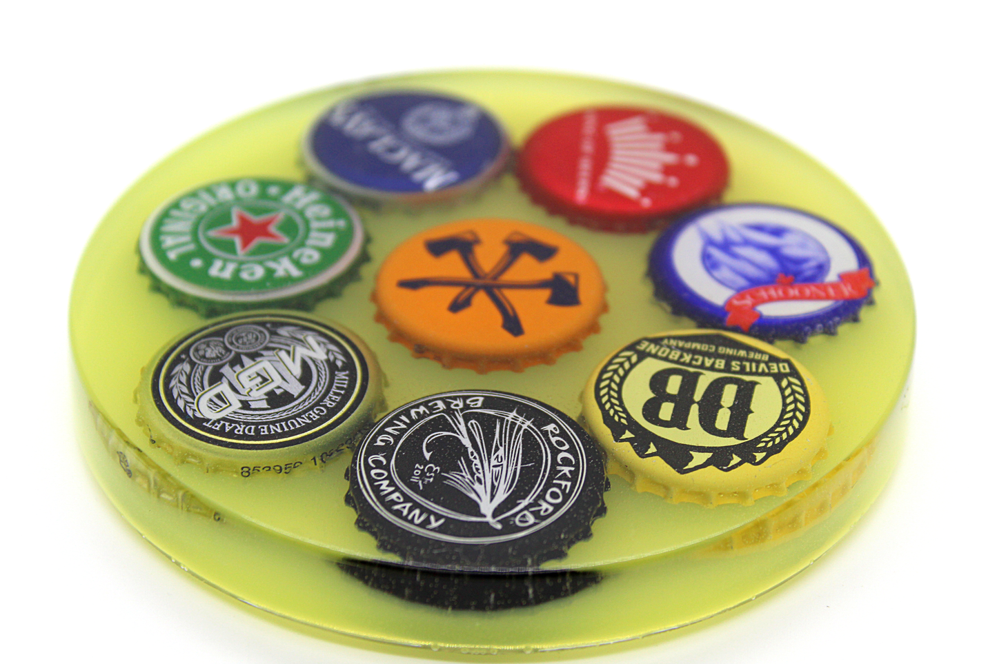 yellow beer bottle cap coaster