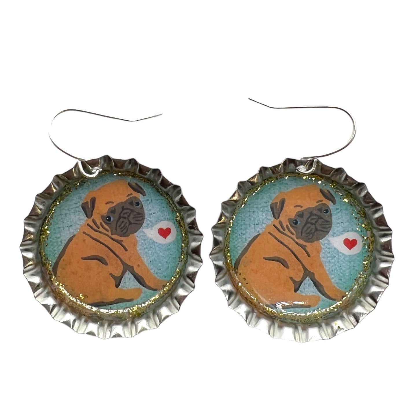 Pug Bottle Cap Earrings