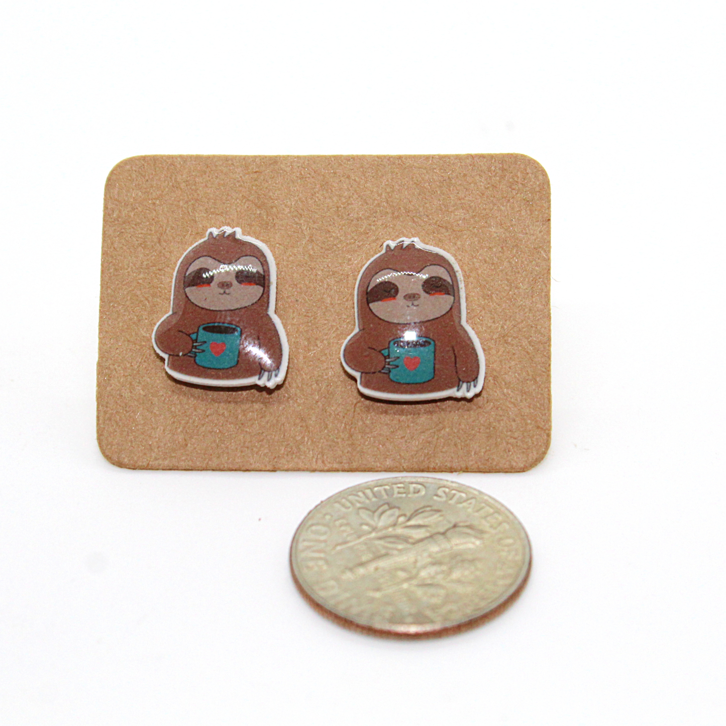 Mini “Sloth & Coffee” Acrylic Earrings