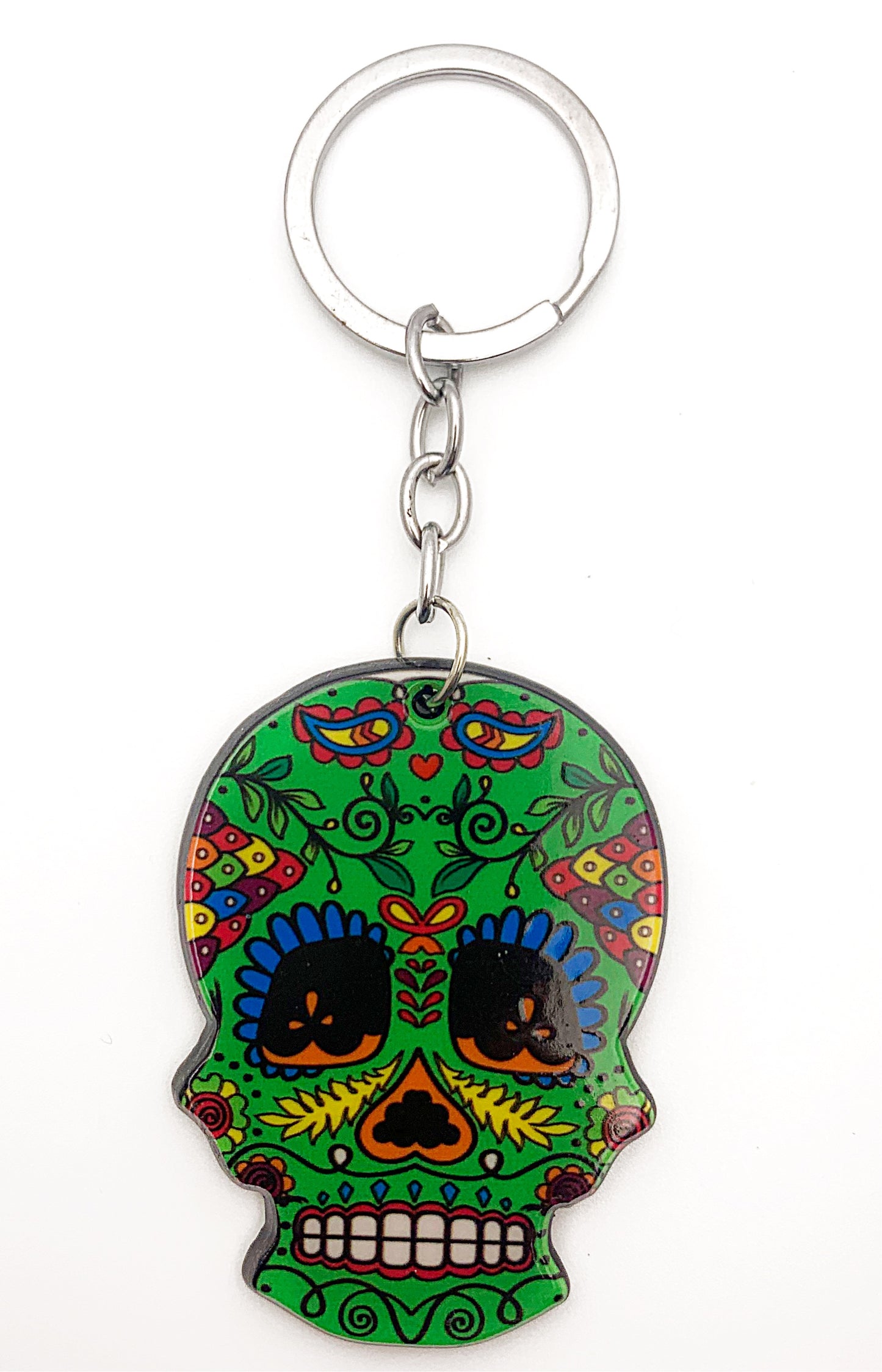 Green Sugar Skull Keychain