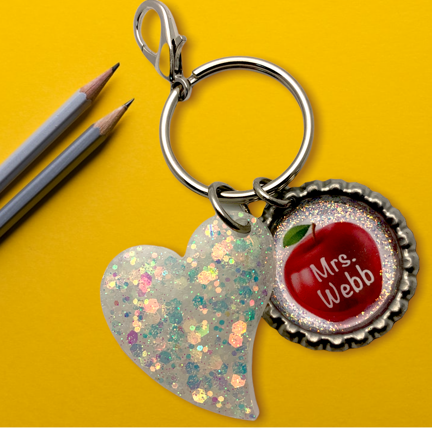 Personalized Teacher Themed Bottle Cap Keychain