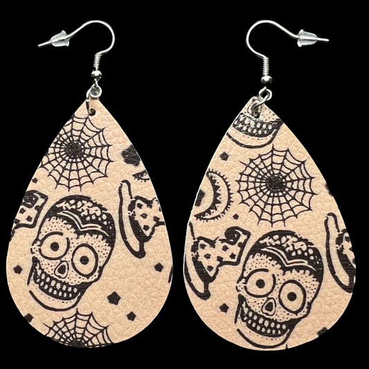 Skull, Web & Witch Faux Leather Earrings