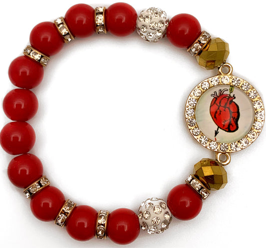 “El Corazón” Red Bead Stretch Bracelet