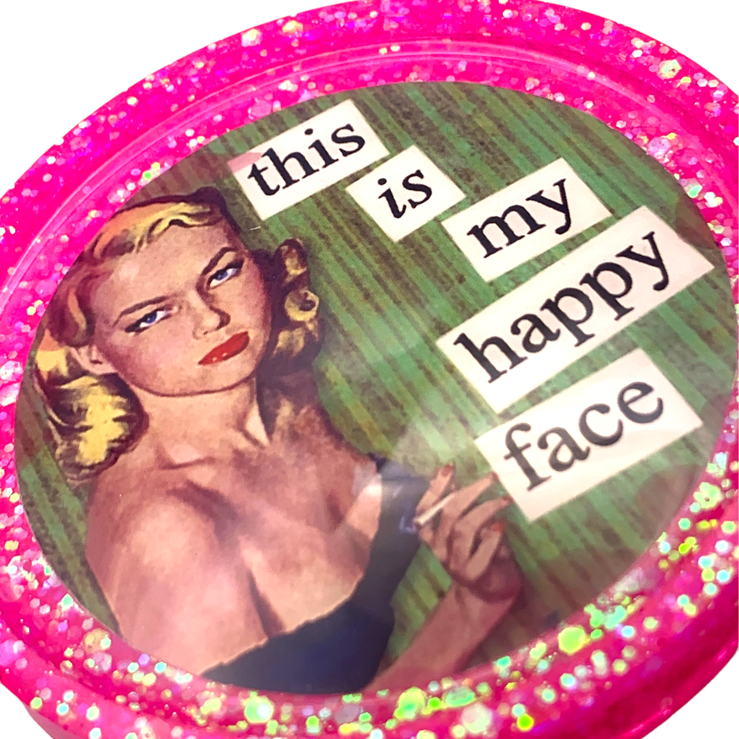 Retro “This is My Happy Face” Glitter Resin Coaster