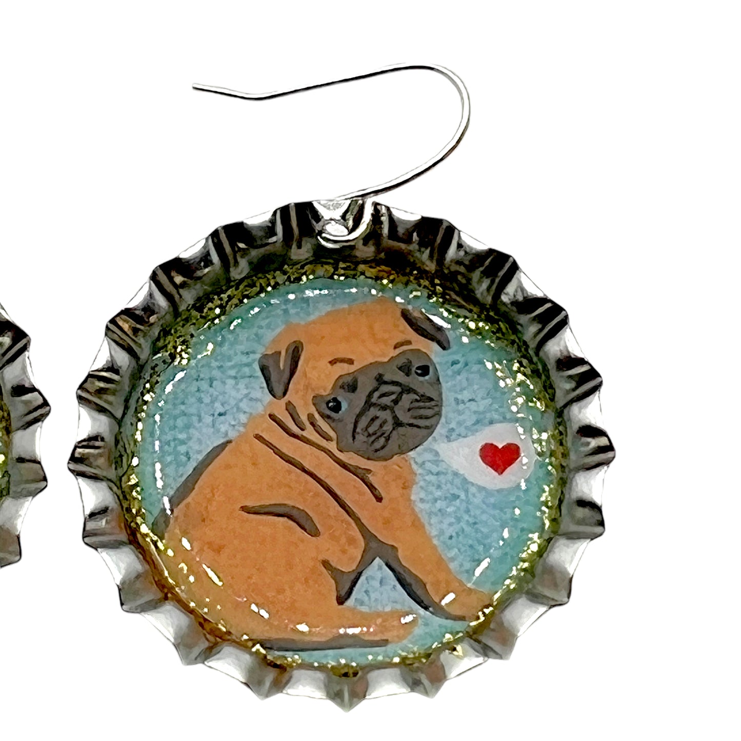 Pug Bottle Cap Earrings