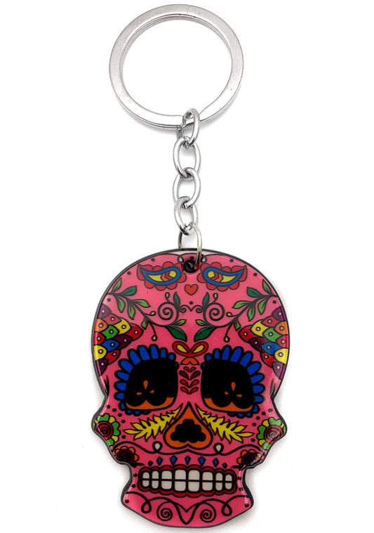 Pink Sugar Skull Keychain