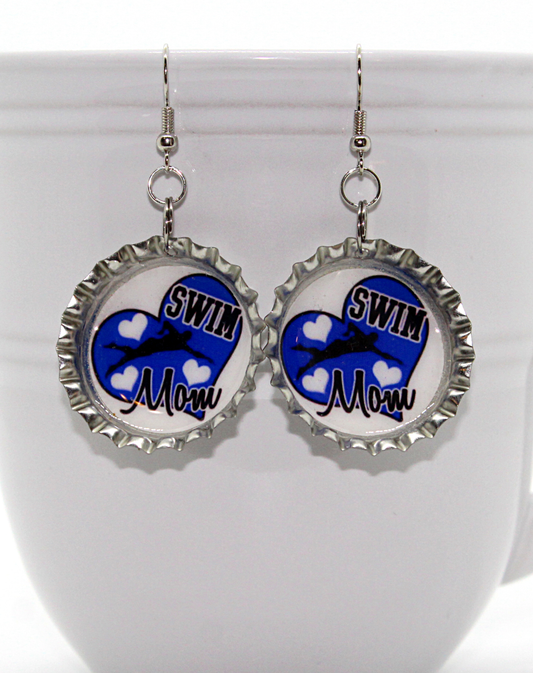 “Swim Mom” Bottle Cap Earrings