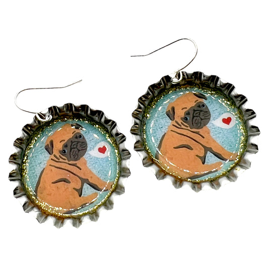 Pug Bottle Cap Earrings