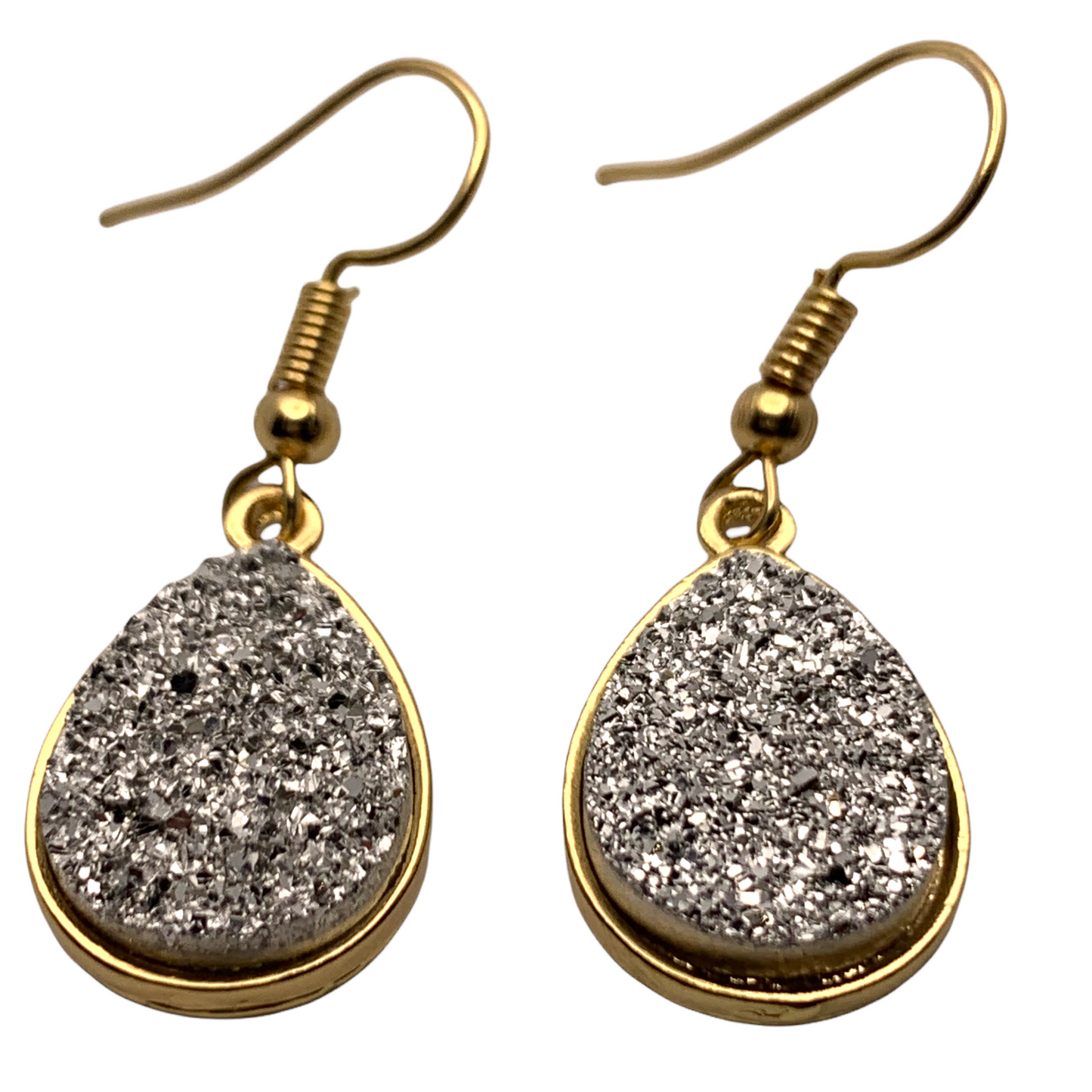 Silver Faux Druzy Teardrop Earrings