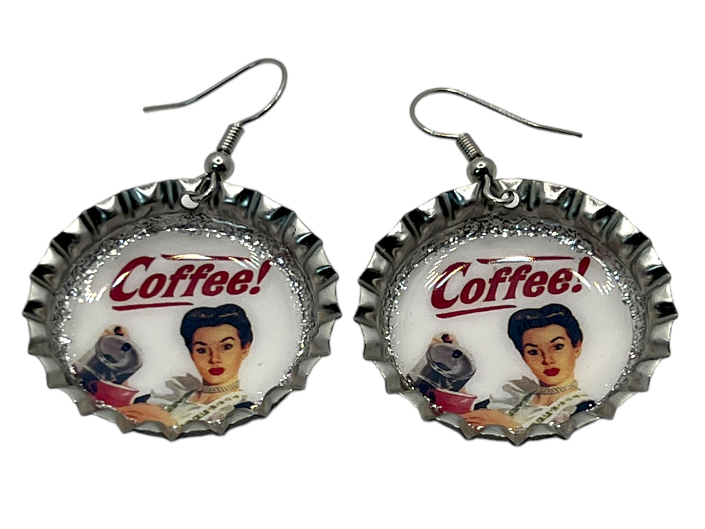 Retro Coffee Bottle Cap Earrings