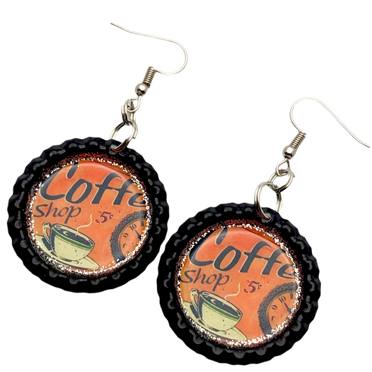 Vintage Ad Coffee Bottle Cap Earrings