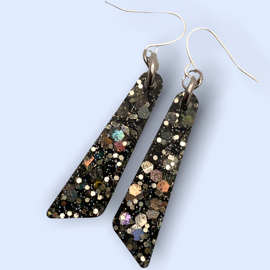 Small Black & Silver Resin Dangle Earrings