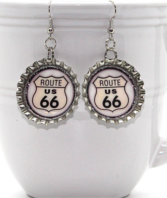 Route 66 Bottle Cap Earrings