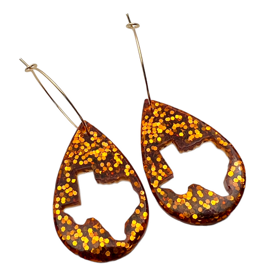 Texas Teardrop Glitter Resin Earrings in Burnt Orange