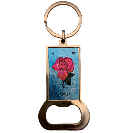 Mexican Loteria “La Rosa” Keychain Bottle Opener