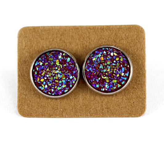 Multicolor Red Faux Druzy Earrings