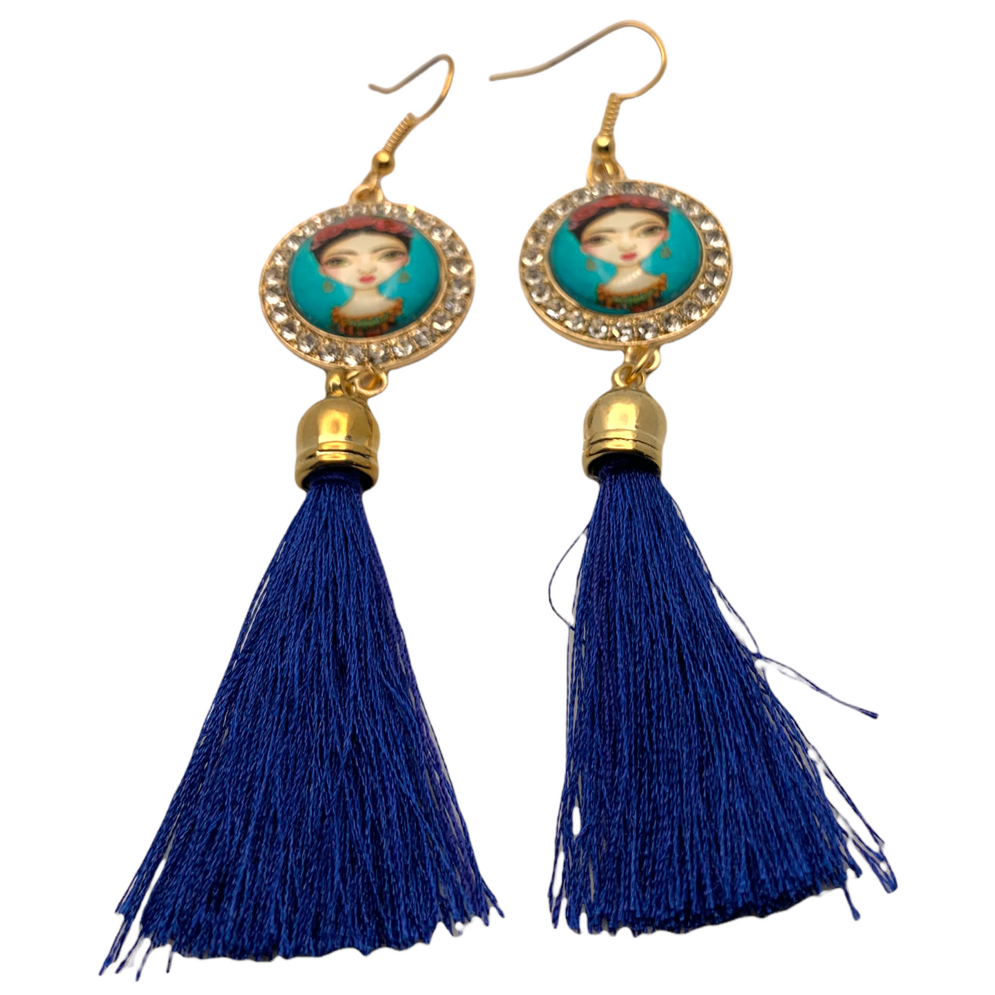 Frida Blue Long Tassel Earrings