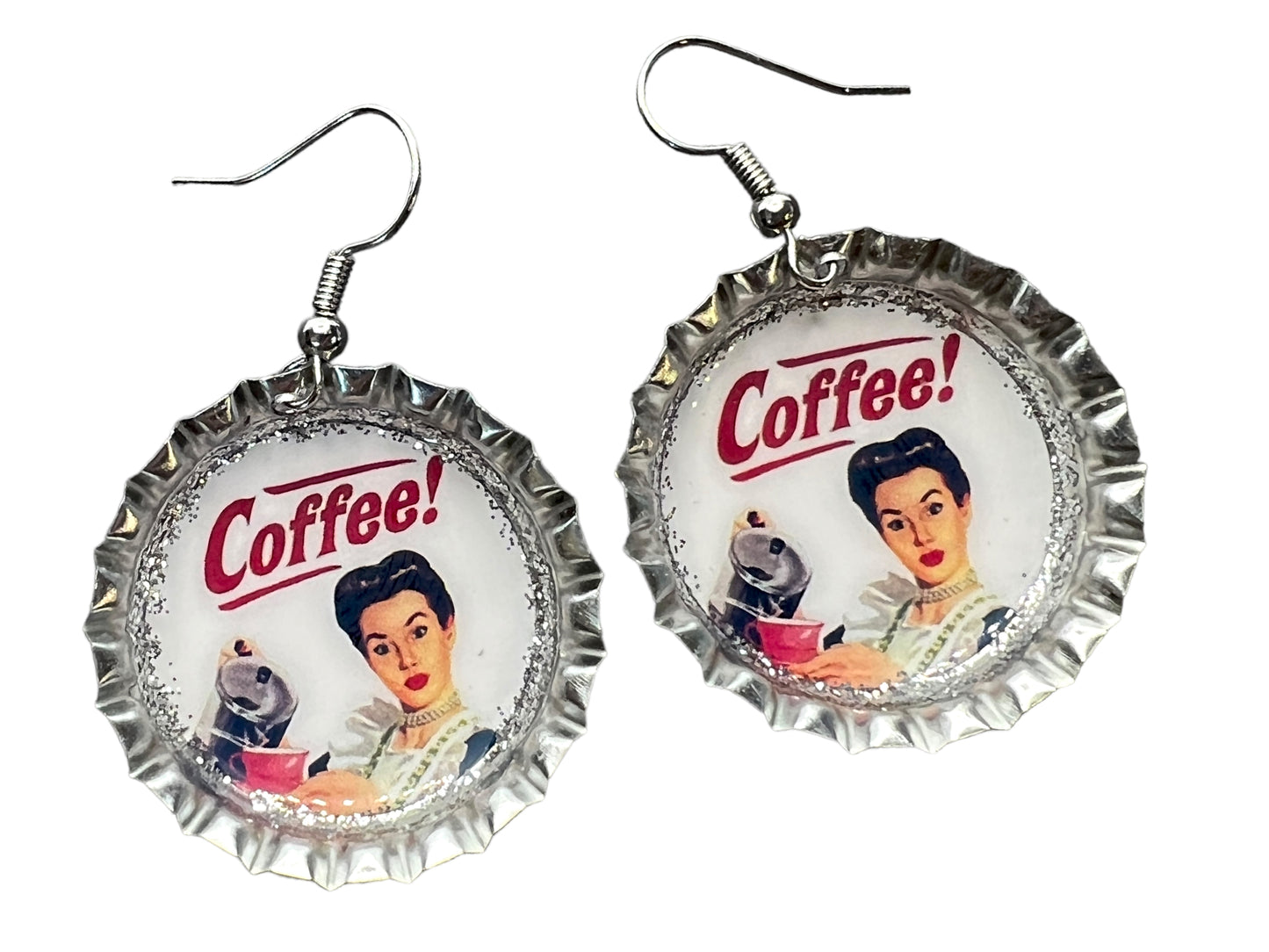 Retro Coffee Bottle Cap Earrings