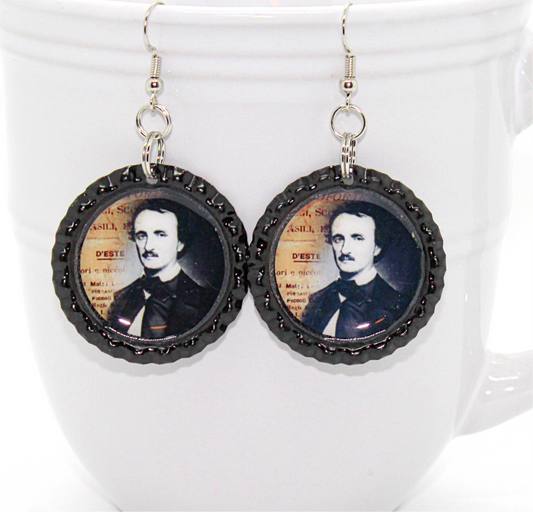 Edgar Allan Poe Bottle Cap Earrings