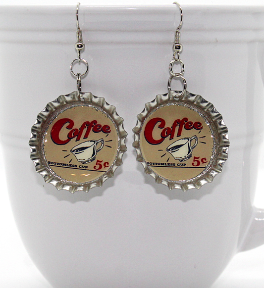 vintage Retro Coffee Ad Bottle Cap Earrings