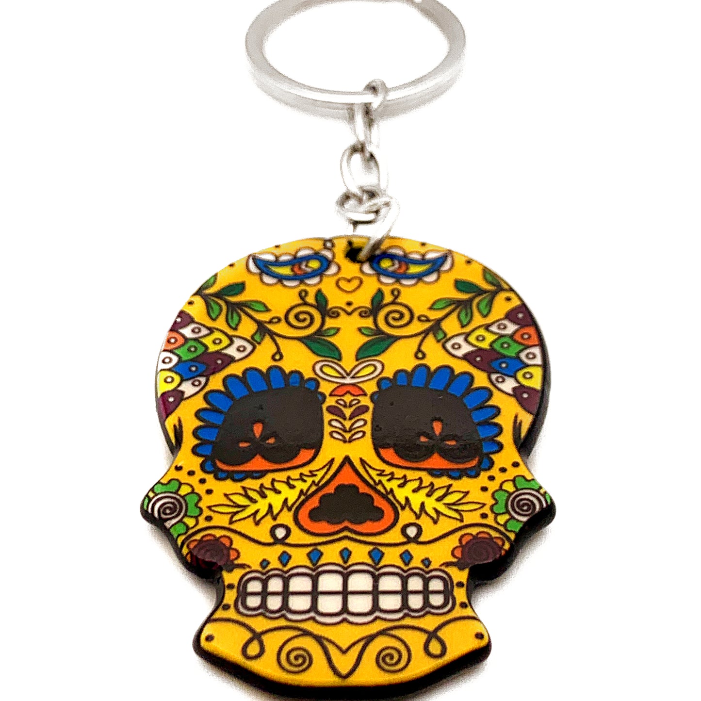 Yellow Sugar Skull Keychain