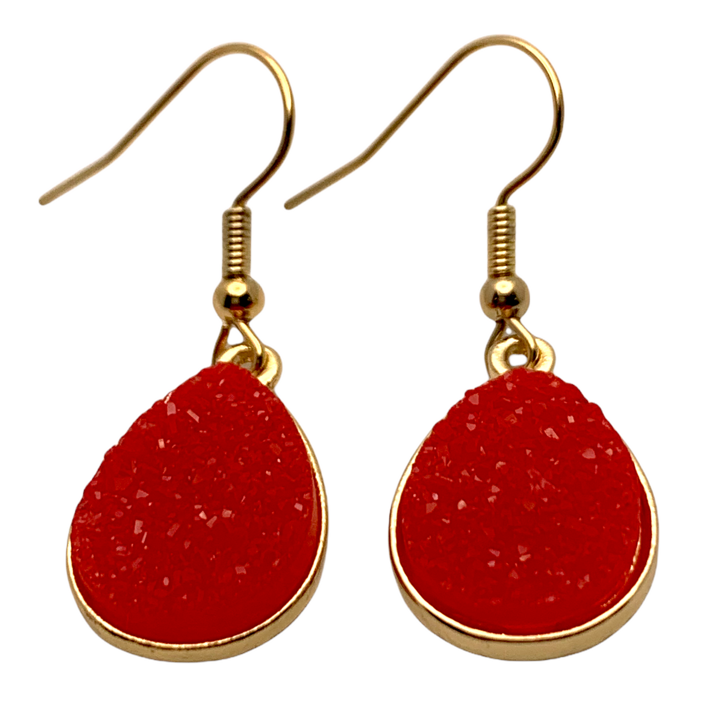 Red Faux Druzy Teardrop Earrings